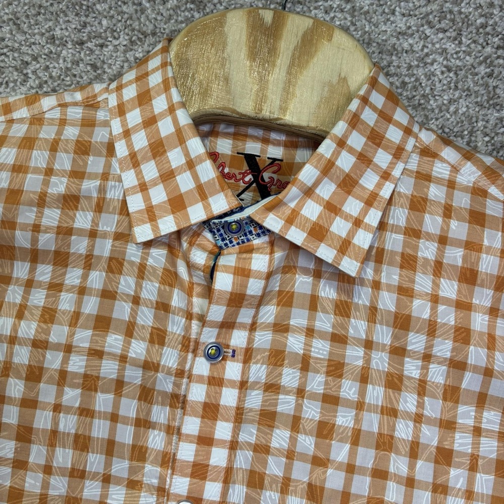Robert Graham Shirt Mens XL Orange Check Short Sleeve Button Up Tailored Fit X